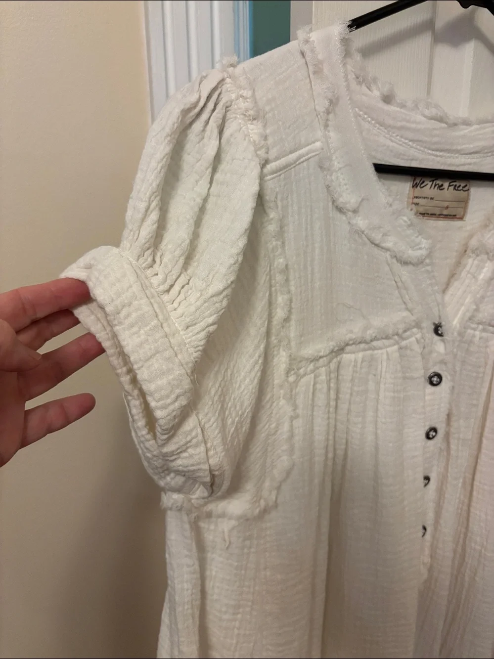 Free People Cream Gauze Button-Up Peasant Top